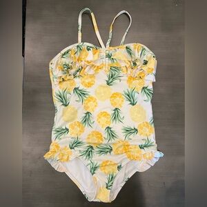 EUC Janie and Jack Island Sun Pineapple Girls Swimsuit w/ ruffles sz 8
